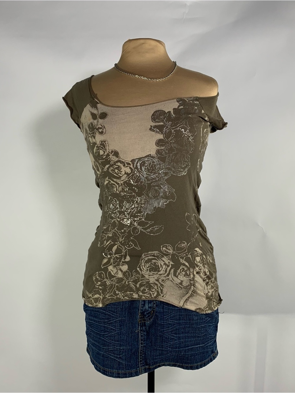 Guess Off Shoulder Floral Graphic Top Y2K Large